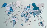 3D dřevěná mapa světa AQUA 100×60 cm – moderní 3D dekorace na zeď