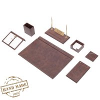Pracovná podložka na stôl - luxusný 9 dielny set na písací stôl (hnedá koža)
