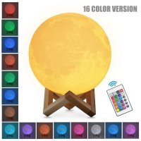 Svetlo Mesiac - Nočná lampa svietidlo 3D s dreveným podstavcom - 16 farieb + diaľkový ovládač