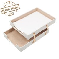 Odkladač na dokumenty do kancelárie - biela koža a zlaté doplnky Handmade