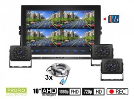 Zestaw kamer parkowania AHD - Hybrydowy monitor 10" + 3x kamera HD