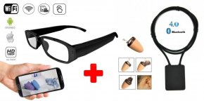 SET - Óculos de espionagem WiFi com câmera FULL HD transmissão AO VIVO + fone de ouvido SPY