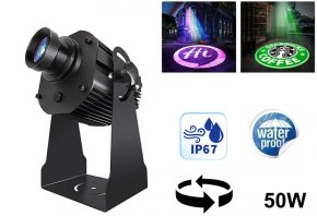 Logo projector - Rotating Gobo 50W with LED logo projection up to 20M + IP67 protection