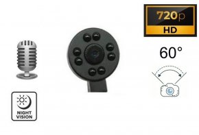 Пинхол HD-камера в кнопке с 8-кратным ИК-подсветкой с углом обзора 60° + микрофон