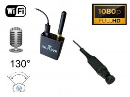Širokouhlá pinhole kamera fisheye 130° s FULL HD a mikrofón + WiFi DVR modul pre live prenos