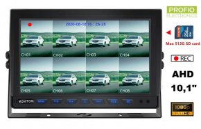 8 csatornás hibrid 10"-os tolató HD autós monitor AHD/CVBS/FULL HD/HD kamerák