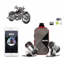 Moto-kamera til motorcykel DUAL (for + bag) med Full HD + WiFi-app til mobil + IP69-beskyttelse