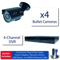 Sistema CCTV professionale 4 telecamere bullet 960H + DVR con 1TB