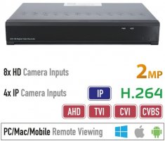 DVR rekordér hybridný AHD 2MP - 8 HD kamery (bez audia)