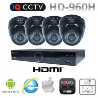Camerasysteem 960H - 4x domecamera met 20m IR + DVR 1TB HDD