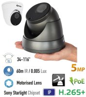 5MP IP kamera s 60m IR + motorizovaný objektív 34-116° + POE