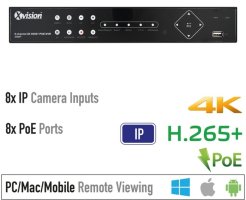 NVR rekordér HD 8MP IP s 8 + 8 vstupy (4K) - POE, ONVIF