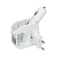 USB-uttak 5V 2400mA-adapter også for biler + 2xUSB-spor