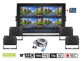 Sistema de marcha atrás AHD - 1x monitor híbrido de 10" + 4x cámara HD IR