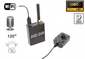 FULL HD pinhole camera 120° met audio + 4x nacht IR LED + WiFi DVR module voor live uitzending