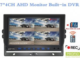 Monitor de coche de 7" para 4 cámaras AHD/CVBS de marcha atrás + GRABACIÓN