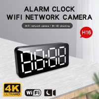 Cameră ascunsă 4K P2P/Wi-Fi în ceas cu alarmă + LED IR + unghi de 140°