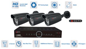 Kamerový systém AHD 3x kamera 1080P s 20m IR a hybridní DVR