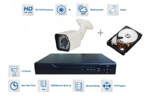 Set telecamera: 1 telecamera bullet 720P + 20 m IR e DVR + 1 TB HD