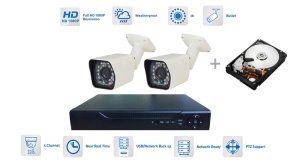 Sikkerhedskamerasystem 2x kamera 720P med 20m IR og DVR + 1TB