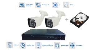 Security Camera System 2x camera 720P with 20m IR and DVR + 1TB