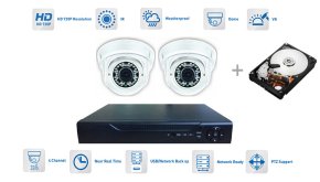 CCTV-Kamera-Set 2x 720P-Kamera mit 30 m IR + Hybrid-DVR + 1TB