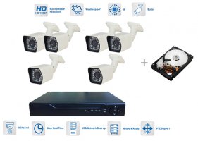 कैमरा सिस्टम 6x AHD 720P बुलेट कैमरा + 20m IR और DVR + 1 TB