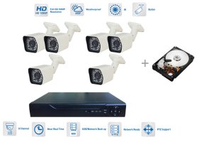 Система камеры 6-кратная пуля AHD 720P + 20 м ИК и DVR + 1 ТБ