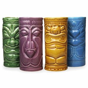 Sada keramických pohárov na koktejly – Koktejlové poháre Tiki Mugs, 4 kusy