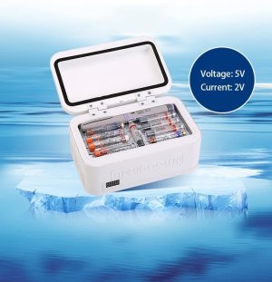 Prenosná mini chladnička na inzulín a lieky 2–8 °C - Kompaktná lieková chladnička s displejom 20,5 x 13,5 cm USB, 12V a 230V napájanie