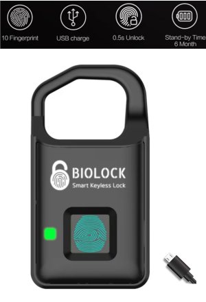 Inteligentní zámek na otisk prstu – vodotěsný biometrický dveřní zámek + USB nabíjení