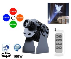 Proiettori Gobo 100W - proiezione su edifici fino a 70M + 4xLogo tray + telecomando
