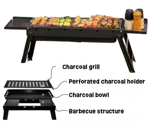 Tragbarer, faltbarer Grill – Kleiner Holzkohlegrill für Garten und Reisen