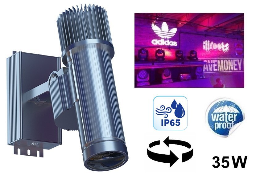 Logo projector - Rotating Gobo 50W with LED logo projection up to 20M +  IP67 protection
