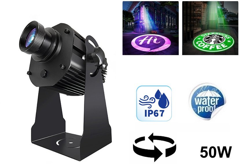 Logo projector - Rotating Gobo 50W with LED logo projection up to 20M +  IP67 protection