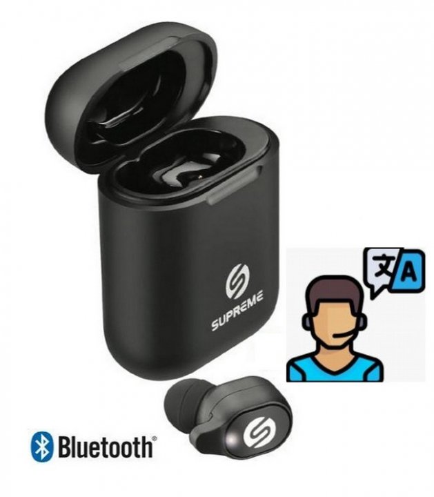 Tradutor via fones de ouvido bluetooth com case Supreme BTLT 200