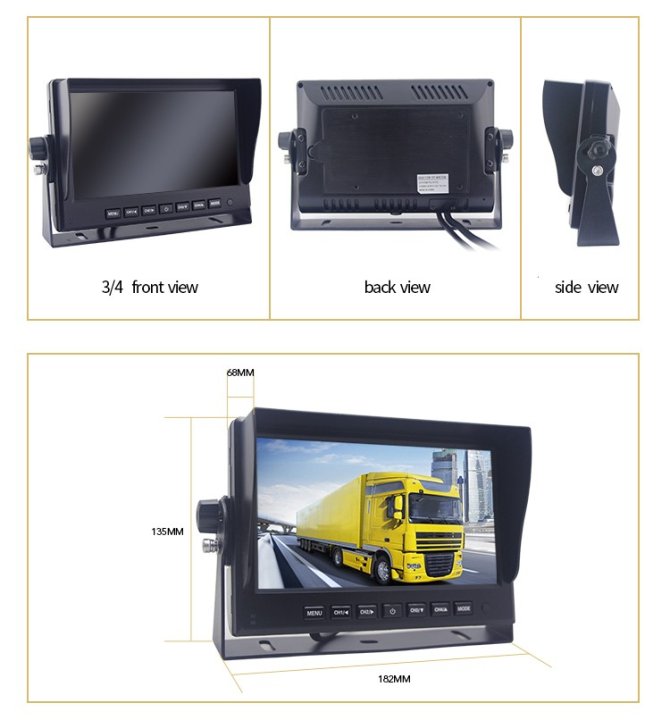 podofo Caméra de Recul sans Fil + Kit Moniteur LCD 7 12V - 24V Kit de  système de Parking pour Caméra de Vision Nocturne Étanche pour